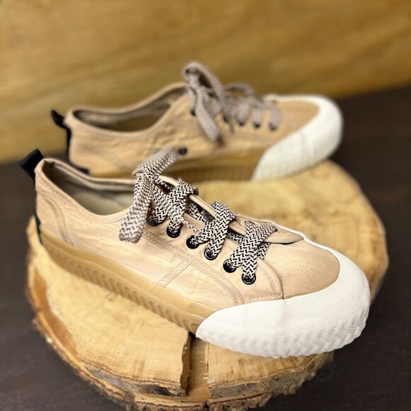 Zara Platform Sneakers Shoes Size US 9 EU 40 Canvas Cap Toe Textured Sole Casual - Picture 11 of 13